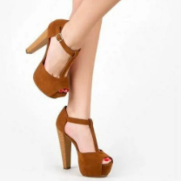 Corrina Tan Suede Platform Wooden Heel Size Misses 9 - Picture 2 of 10